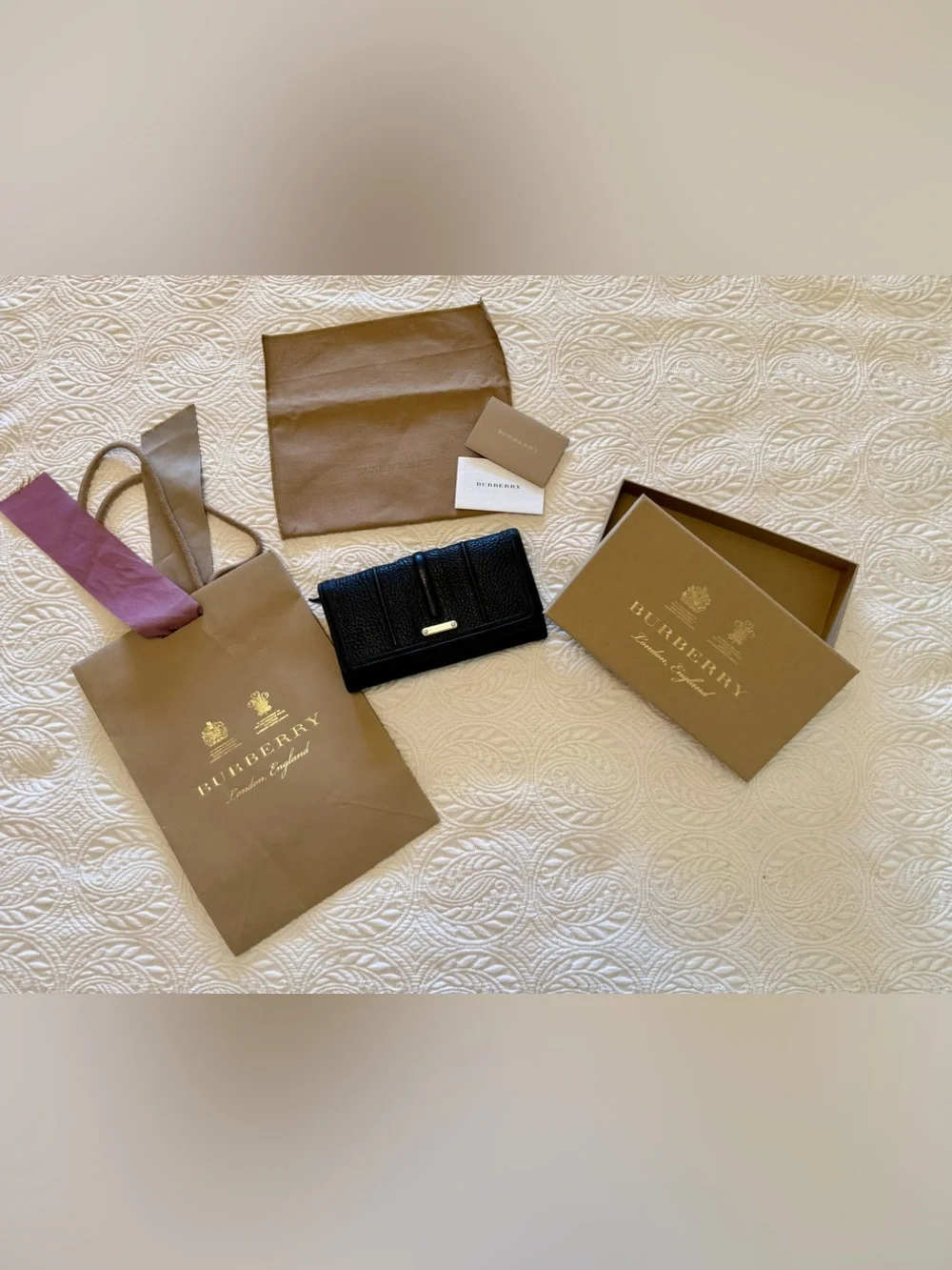 Burberry Black Pebbled Leather Long Wallet